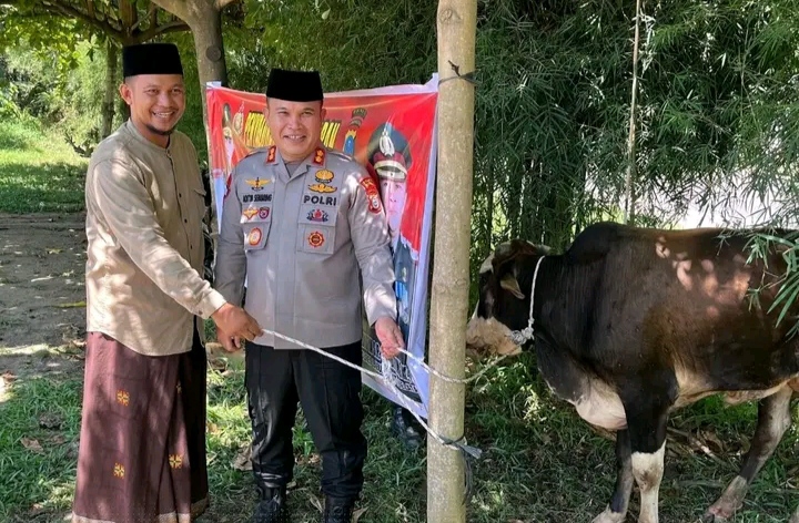 Kapolres Labusel Salurkan Hewan Kurban dari Kapolda Sumut ke Ponpes Ar Rasyid Pinang Awang